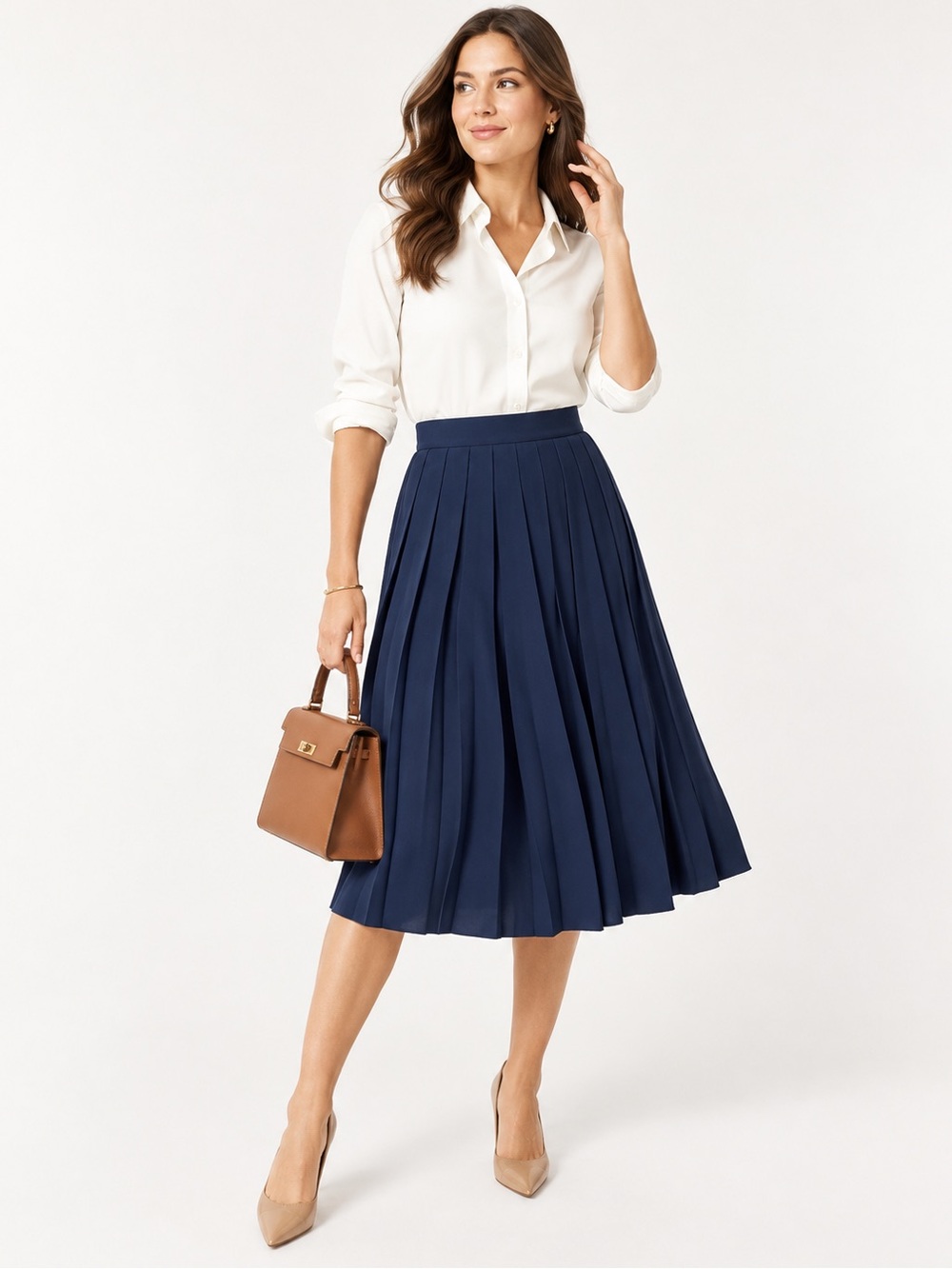 J.Crew Navy Pleated Midi A-Line Skirt Size 4